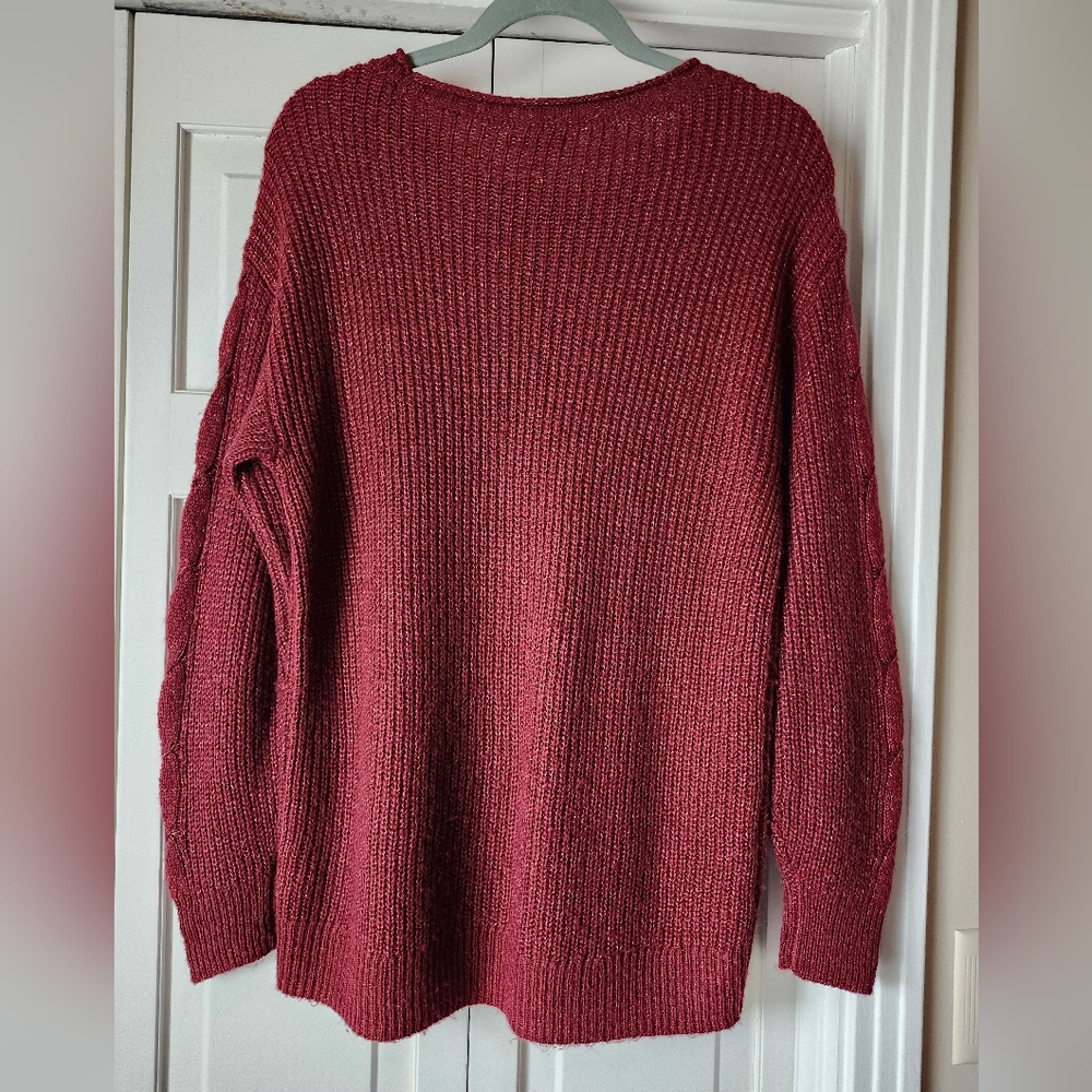 Women's Cable Knit Burgundy Sweater - Picture 6 of 6